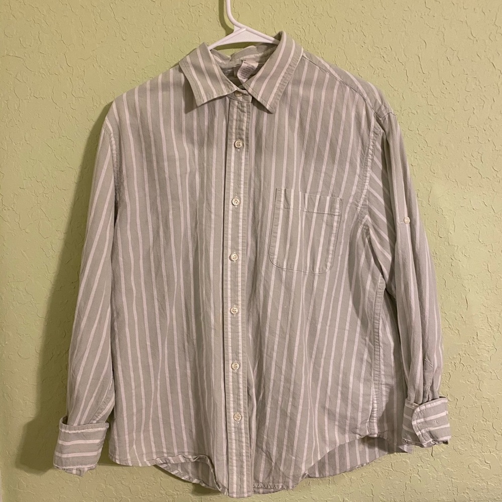 Jones New York Green and White Button Up